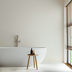 Wall Mural - modern bathroom interior with free stand bathtub near window, 3d rendering