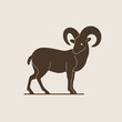 Silhouette of ram. Detailed drawing of animal.  Simple contour vector illustration for emblem, badge, insignia.