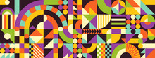 Retro Style Background Design With Colorful Geometric Shapes. Vector Illustration.