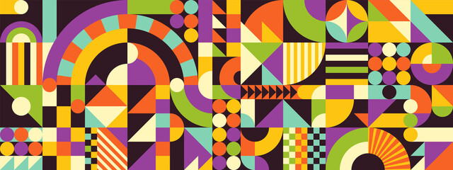 Retro style background design with colorful geometric shapes. Vector illustration.