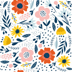 Wall Mural - Seamless pattern with flowers. Design for fabric print. Vector illustration