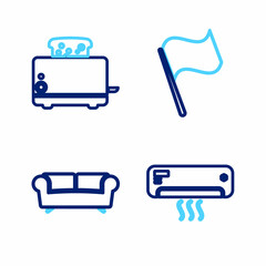 Sticker - Set line Air conditioner, Sofa, Flag and Toaster with toasts icon. Vector