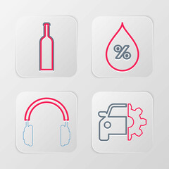 Canvas Print - Set line Car service, Headphones, Water drop percentage and Bottle of wine icon. Vector