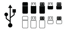 Cartoon Usb Icon Or Usb Stick Pictogram. USB Port Or A USB Device. Digital Memory Type, Cable Plugs Or Universal Computer Cable Connectors