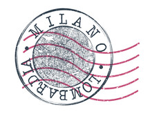 Milan, Metropolitan City Of Milan, Italy Stamp Map Postal. Silhouette Seal Roads And Streets. Passport Round Design. Vector Icon. Design Retro Travel National Symbol.