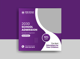 School admission square banner. Back to school get admission promotion social media post banner template. School admission Editable minimal square banner template.