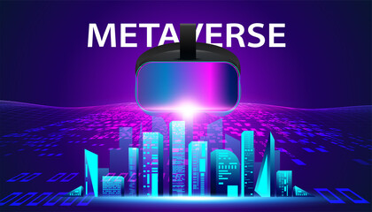 Wall Mural - Abstract Metaverse VR glasses Virtual reality headset Concept colorful of Future digital technology metaverse connected to the virtual space on a modern background.