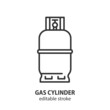 Gas cylinder line vector icon. Metal tank with industrial flammable fuel. Editable stroke.
