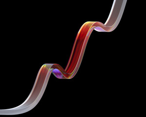 Wall Mural - 3d wavy line abstract composition, isolated on black glass stripe design element, futuristic curved color gradient ribbon
