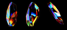 3d Abstract Colorful Gemstone Isolated On Black, Futuristic Crystals Set, 3d Rendering