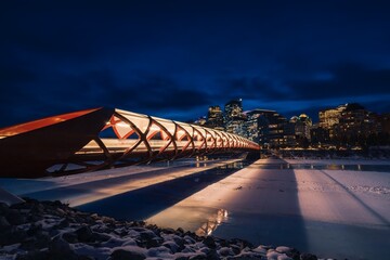 Wall Mural - Peace Bridge Lit Up At Night In The Winter