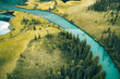 © AmazingAerialAgency - Aerial view of a river crossing the forest near Srednemul'tinskoye Ozero lake, Verkh-Uymonskoe, Altai region, Russia.