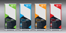 Corporate Rollup Banner, Pull Up, And X Banner Design With Red, Blue, Green, And Yellow Color
