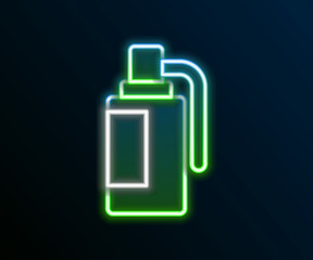 Poster - Glowing neon line Hand grenade icon isolated on black background. Bomb explosion. Colorful outline concept. Vector