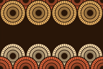 Wall Mural - Seamless horizontal border pattern with striped circles, round shapes. African fashion vector pattern. Space for text. Vector color background for Fabric Print, Scarf, Shawl, Carpet, Kerchief.