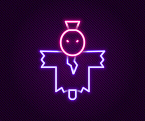 Wall Mural - Glowing neon line Scarecrow icon isolated on black background. Happy Halloween party. Colorful outline concept. Vector