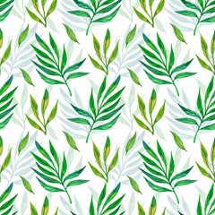 Wall Mural - Leaves watercolor seamless pattern. Hand drawn style watercolor. Spring nature background.