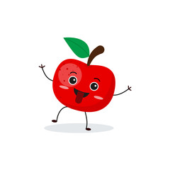 Canvas Print - Cute happy apple character. Funny fruit emoticon in flat style.