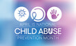 Child Abuse prevention month is observed every year in April, to raising awareness and preventing child abuse. Vector illustration