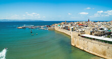 Aerial View Of A Small Harbour Near The Horse Beach In Acre, Northern District, Israel.