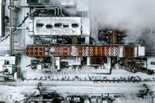 Aerial View Of Industrial Factory Architecture From Above, Kaunas, Lithuania.