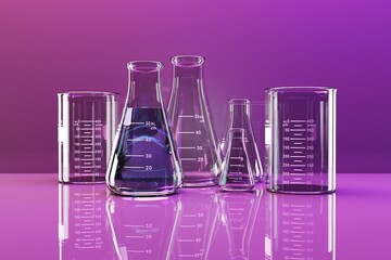 Wall Mural - laboratory glassware with purple liquid, cgi render 
