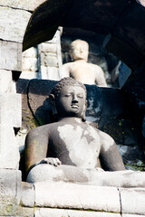 Wall Mural - Stone Buddhas at Borobudur Temple, Yogyakarta, Java, Indonesia, Asia