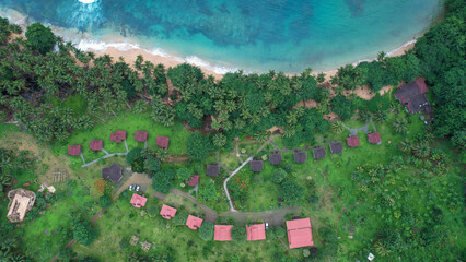 Canvas Print - An aerial top view of beautiful coastal nature in Saint Thomas and Prince, Africa