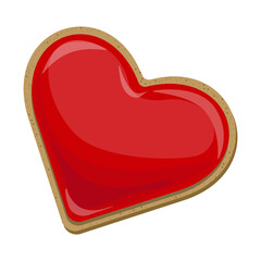 Vector top view of red heart shaped cookie isolated on white background.
