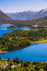 Wall Mural - Llao Llao Hotel and Andes Mountains seen from Cerro Campanario (Campanario Hill), San Carlos de Bariloche, Rio Negro Province, Patagonia, Argentina, South America