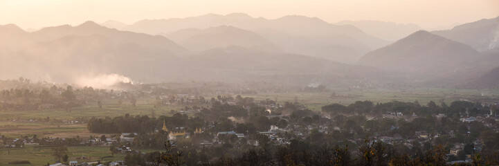 Poster - Sunset view over Hsipaw (Thibaw) and Shan State Mountains, Myanmar (Burma)