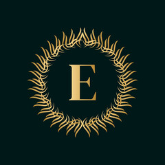 Poster - Emblem Letter E Weaving Circle Monogram Graceful Template. Simple Logo Design for Luxury Crest, Royalty, Business Card, Boutique, Hotel, Heraldic. Calligraphic Vintage Border. Vector Illustration