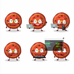 Poster - Red cookies pig Programmer cute cartoon character with