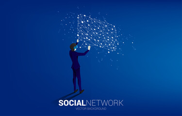Poster - Silhouette businessman wear VR glasses with talk bubble icon with dot and line connections. Concept of digital virtual reality technology and AR .