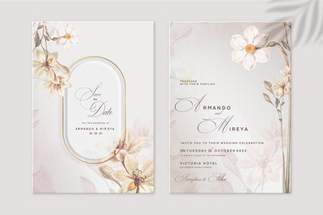 Wall Mural - Floral Wedding Invitation and Save the Date with White Flower