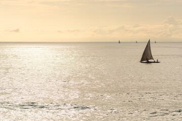 Wall Mural - Dhow fishing boat at sunrise at Watamu Bay Beach, Watamu, Kilifi County, Kenya