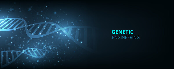 Aufkleber -  Modern genetics background.Depicting innovation in shape of a DNA double helix on dark blue background. medical and healthcare banner concept. Vector illustration.
