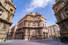 Palermo, Quattro Canti (Piazza Vigliena, The Four Corners), A Baroque Square At The Centre Of The Old City Of Palermo, Sicily, Italy, Europe