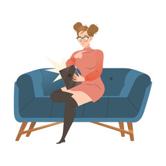 Wall Mural - Beautiful girl sitting on sofa using tablet pc. Woman using modern device at home cartoon vector illustration