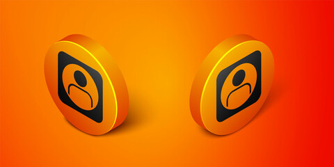 Isometric Create account screen icon isolated on orange background. Orange circle button. Vector