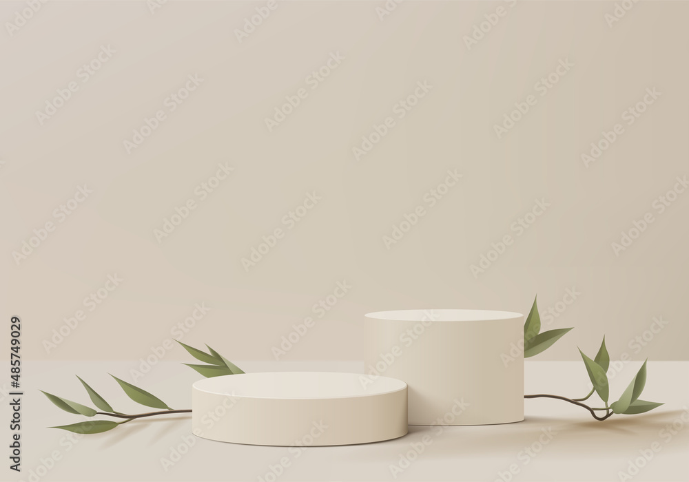 3d background products display podium scene with palm leaf geometric ...