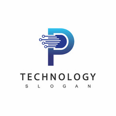 Wall Mural - P Initial Digital Technology Logo