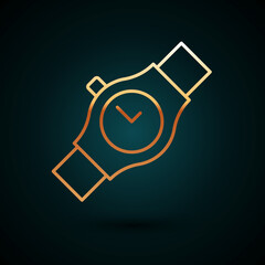 Poster - Gold line Wrist watch icon isolated on dark blue background. Wristwatch icon. Vector