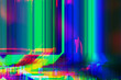 Abstract blue, green and pink background with interlaced digital Distorted Motion glitch effect. Futuristic cyberpunk design. Retro futurism, webpunk, rave 80s 90s aesthetic techno neon colors