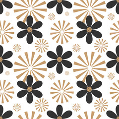 Wall Mural - cute seamless pattern of black flowers on white background.