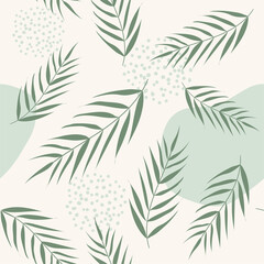Wall Mural - vector seamless pattern with palm leaves. abstract floral summer green background for print design, 