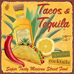 Wall Mural - Vintage Tacos and Tequila  metal sign.