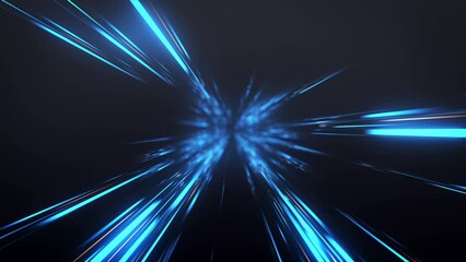 abstract dark glow blue light rays background. perspective view of blue laser light burst motion. lo