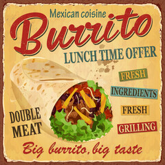 Wall Mural - Vintage Burrito  metal sign.