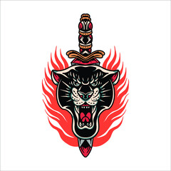 Sticker - burning panther tattoo vector design